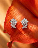 Crossed Ribbon Solitaire Stud Earrings
