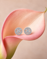 Radial Wheel Clear-Stone Stud Earrings