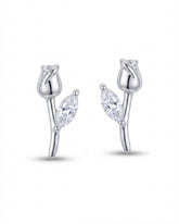 Sculpted Rosebud Leaf Stud Earrings