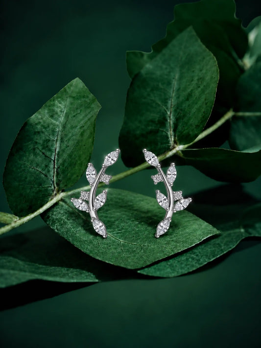 Curved Vine Leaf Climber Stud Earrings