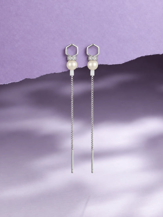 Geometric Ivory Bead Sui Dhaga Earrings