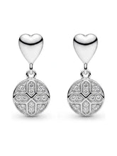 Clear-Stone Heart Medallion Drop Earrings