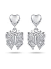Clear-Stone Heart Butterfly Drop Earrings