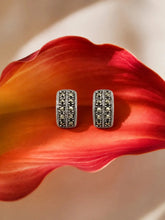 Dark-Detailed Marcasite Grid Stud Earrings