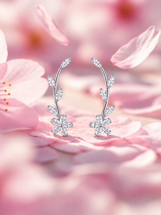 Floral Vine Clear-Stone Ear Climbers