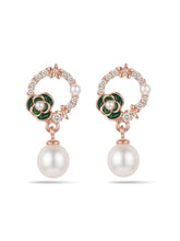 Green Floral Bead Drop Earrings