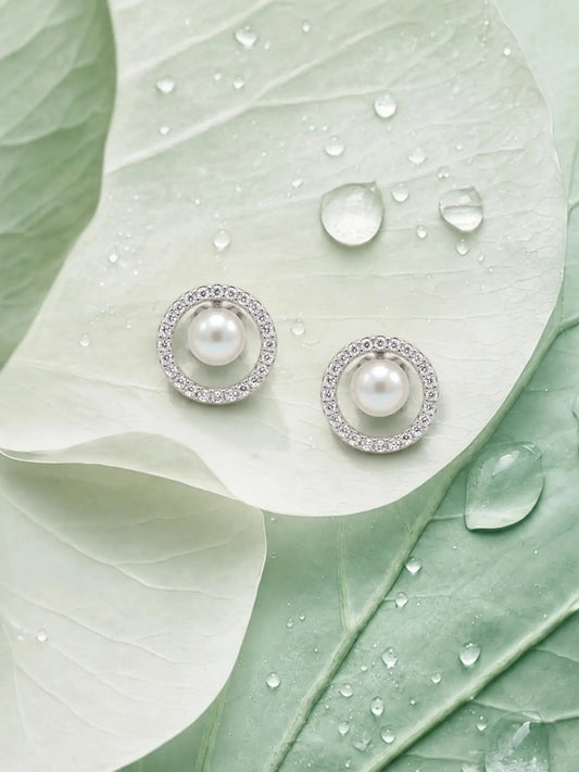 Ivory Orbit Halo Stud Earrings
