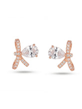 Rose-Gold Plated Bow Drop Stud Earrings