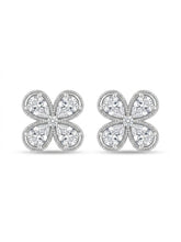 Four-Petal Clear-Stone Floral Stud Earrings