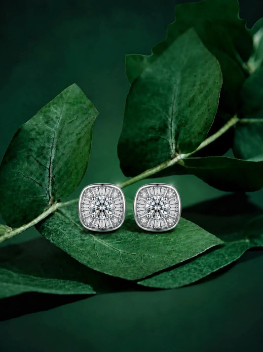 Cushion Sunburst Clear-Stone Stud Earrings