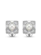 Geometric Square Ivory-Orb Stud Earrings