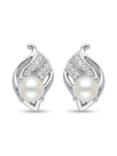 Sculpted Leaf Ivory-Orb Stud Earrings