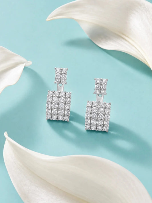 Square Grid Ear Jacket Stud Earrings