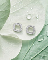 Open Cushion Clear-Stone Stud Earrings
