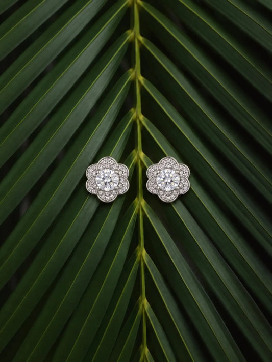 Radiant Petal Halo Stud Earrings