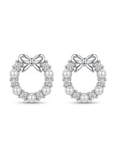 Bow Wreath Ivory-Orb Stud Earrings