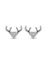 Antler Heart Clear-Stone Stud Earrings