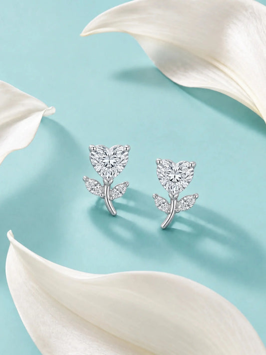 Heart Bloom Leaf Stud Earrings