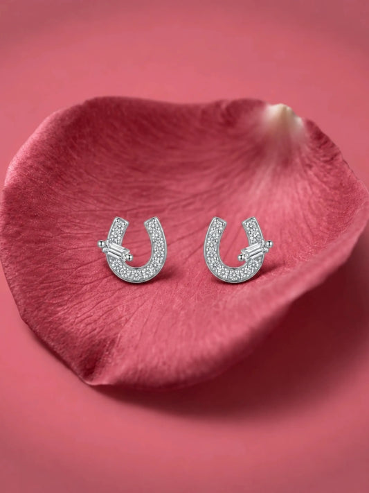 Clear-Stone Horseshoe Stud Earrings