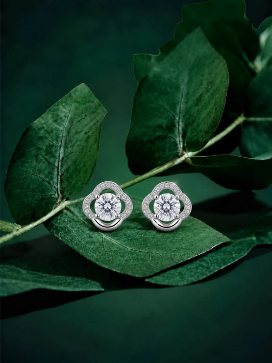 Clover Halo Solitaire Stud Earrings