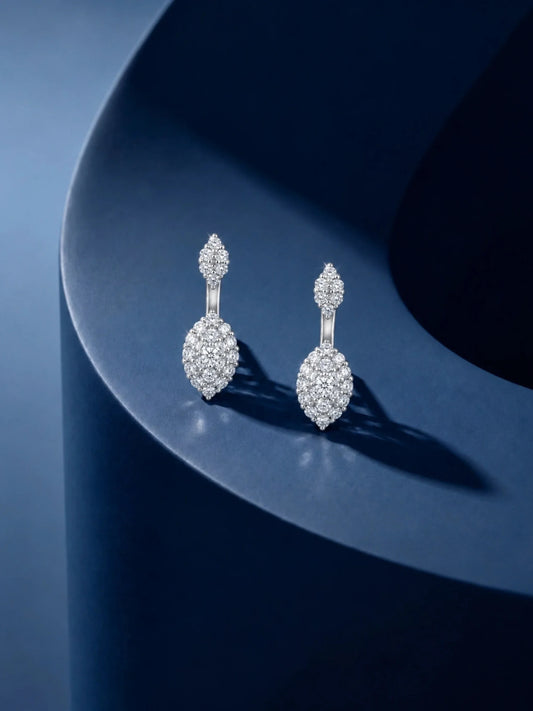 Oval Halo Ear Jacket Stud Earrings