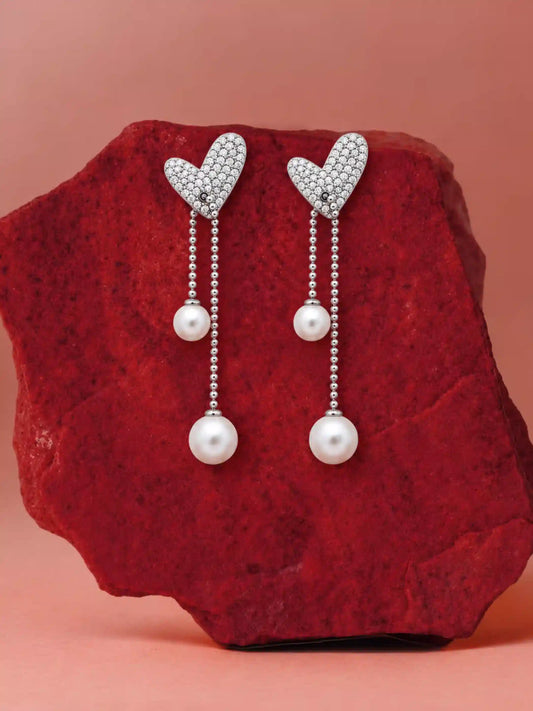 Heart Pearl Chain Earrings