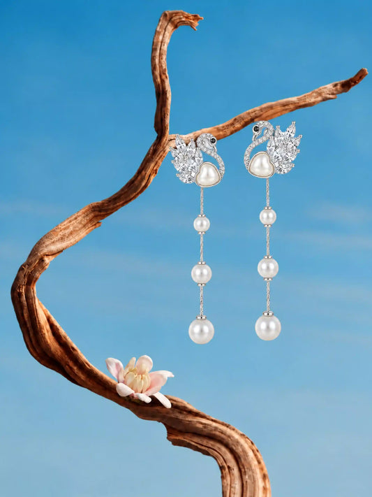 Swan Pearlescent Drop Earrings
