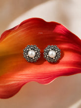 Ivory Bead Marcasite Rosette Stud Earrings