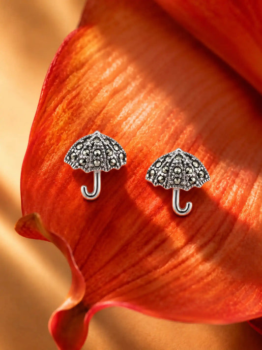 Sculpted Umbrella Marcasite Stud Earrings