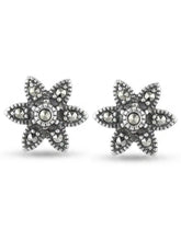 Six Petal Marcasite Flower Stud Earrings