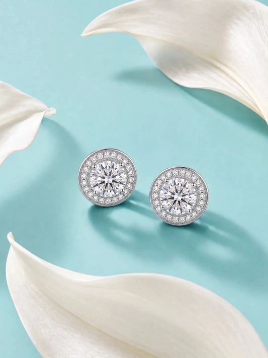 Double Halo Solitaire Stud Earrings