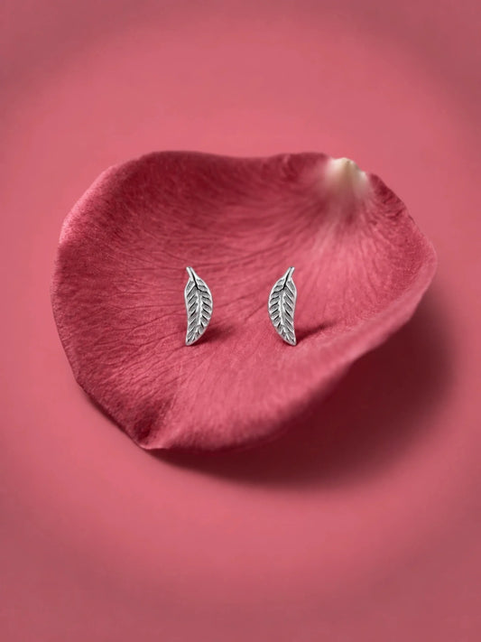 Etched Botanical Leaf Stud Earrings
