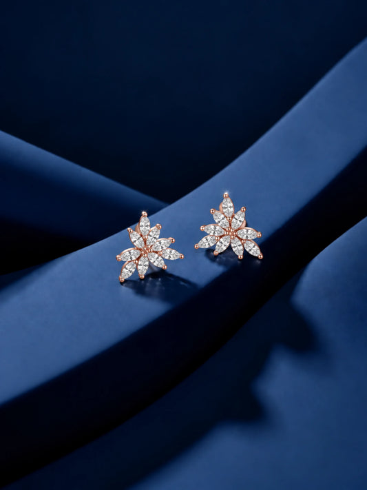 Rose-Gold Plated Layered Leaf Stud Earrings