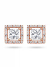 Rose-Gold Plated Square Halo Stud Earrings