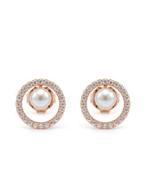 Rose Tone Pearl Orbit Stud Earrings