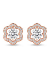 Rose Tone Scalloped Halo Stud Earrings