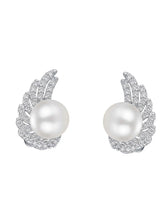 Winged Pearl Halo Stud Earrings
