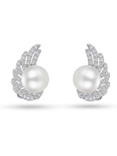 Winged Pearl Halo Stud Earrings