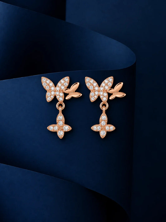 Rose-Tone Butterfly Drop Earrings