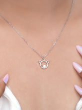 925 silver bear outline pendant necklace with crystal accent on a delicate chain