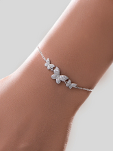925 silver adjustable bracelet with three crystal-studded butterfly charms on a delicate chain
