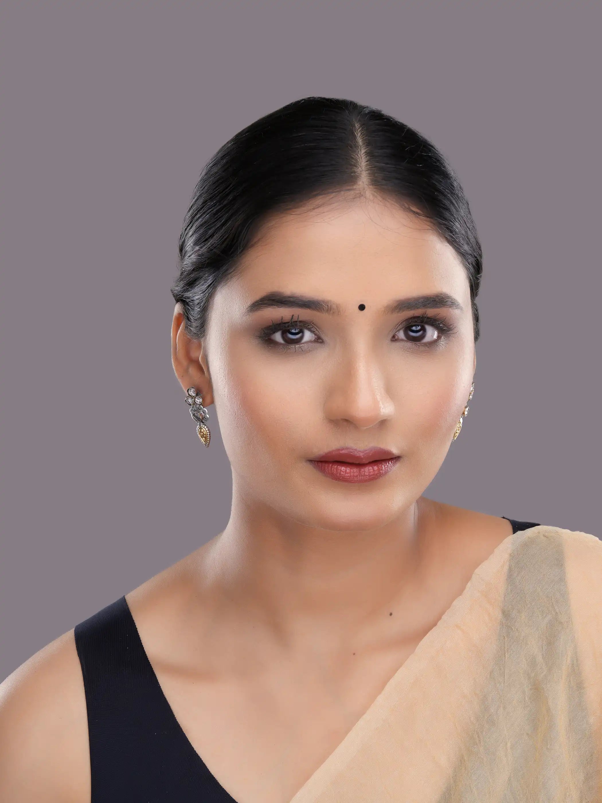 925 silver floral drop earrings with faceted crystal clusters, gold-plated detailing, and oxidized finish