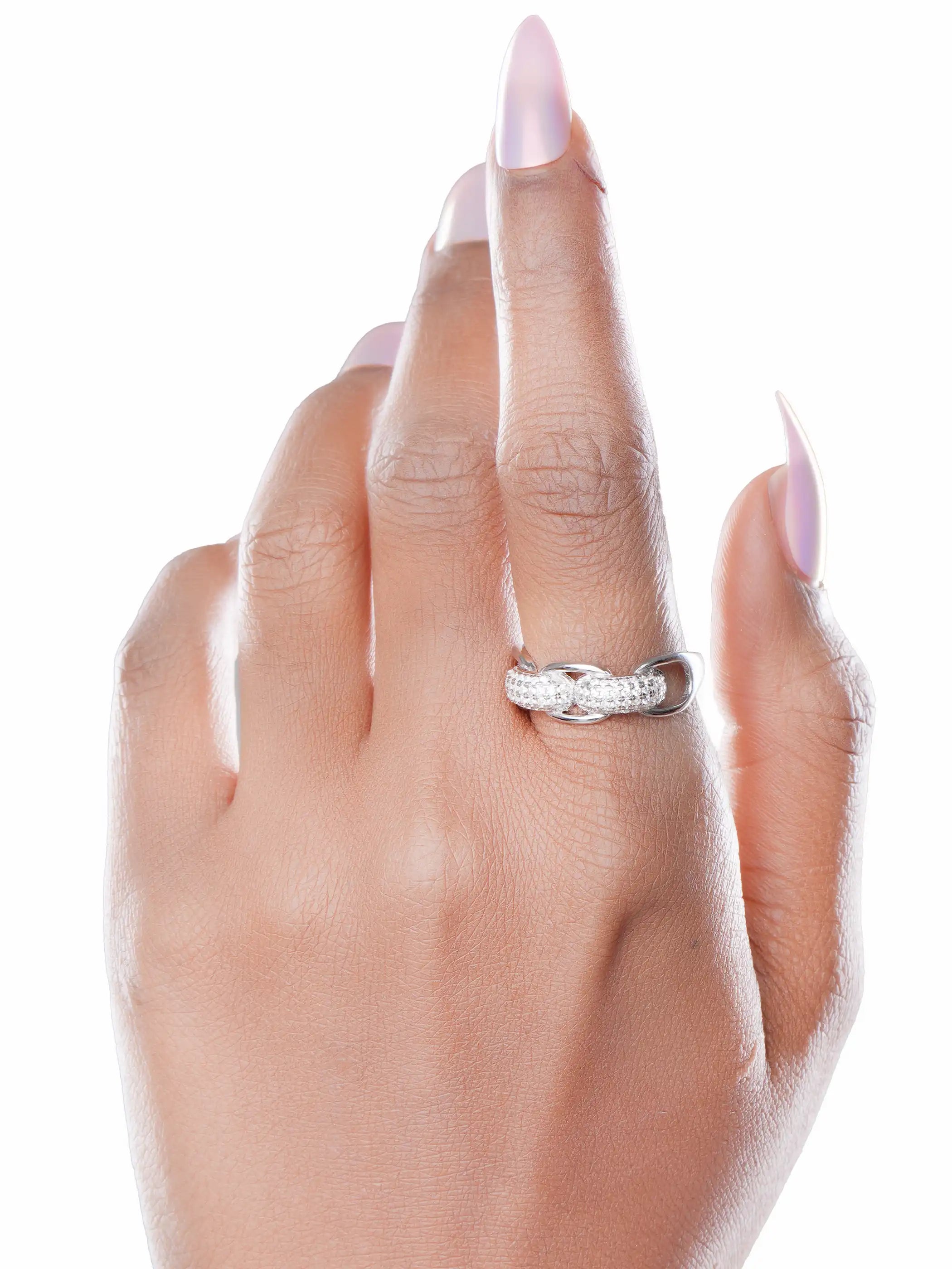 925 silver braided ring with pavé CZ stones in a sleek intertwined band design