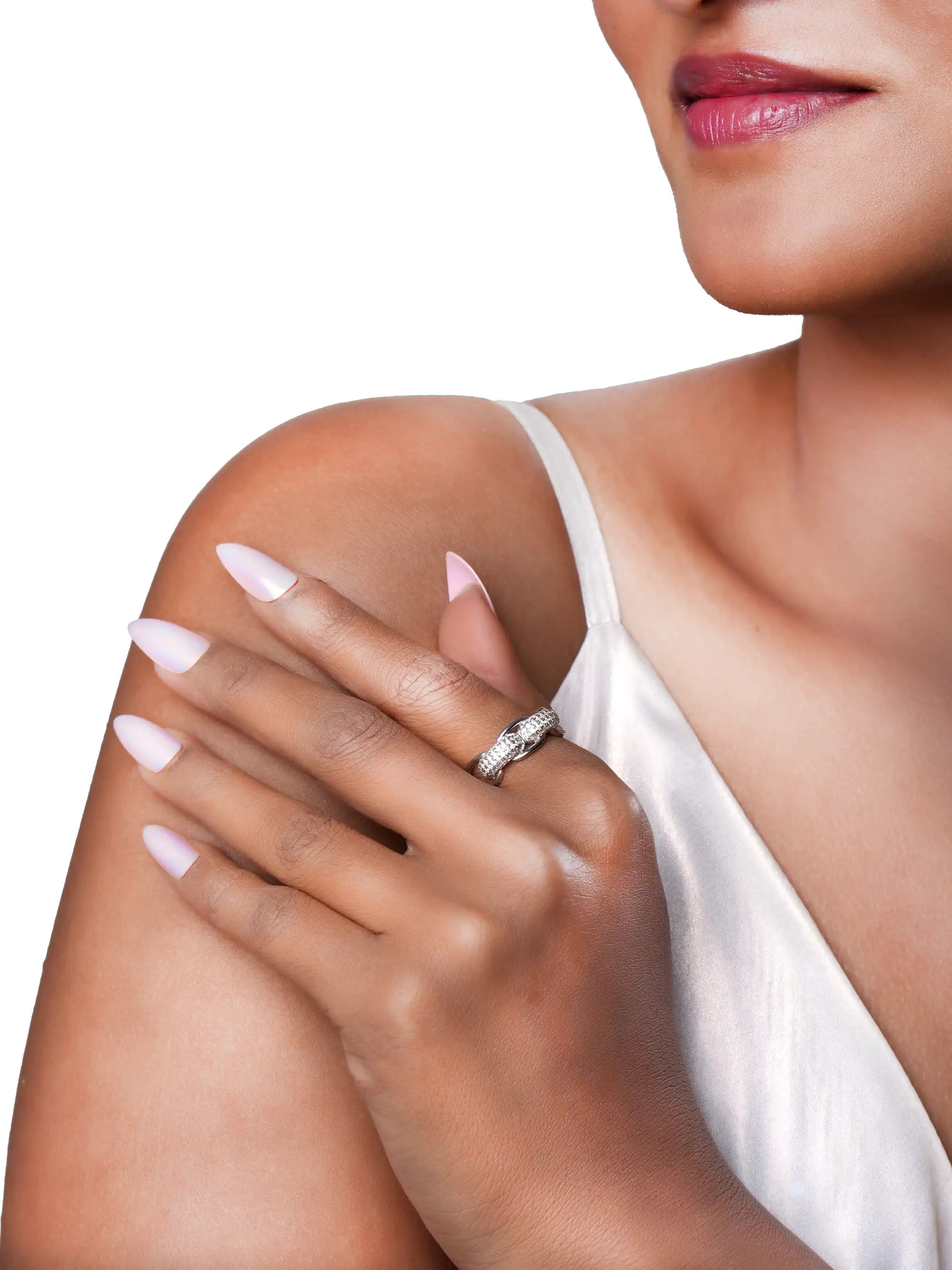 925 silver braided ring with pavé CZ stones in a sleek intertwined band design