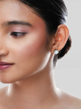 925 silver mismatched stud earrings with green leaf motif and crystal-studded floral design