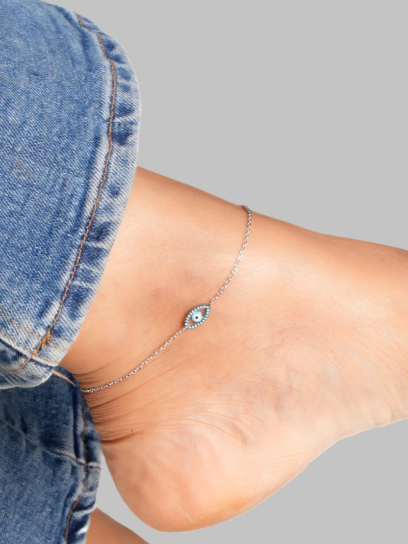 925 silver necklace with blue evil eye pendant, accented with turquoise enamel and adjustable chain design for everyday protection