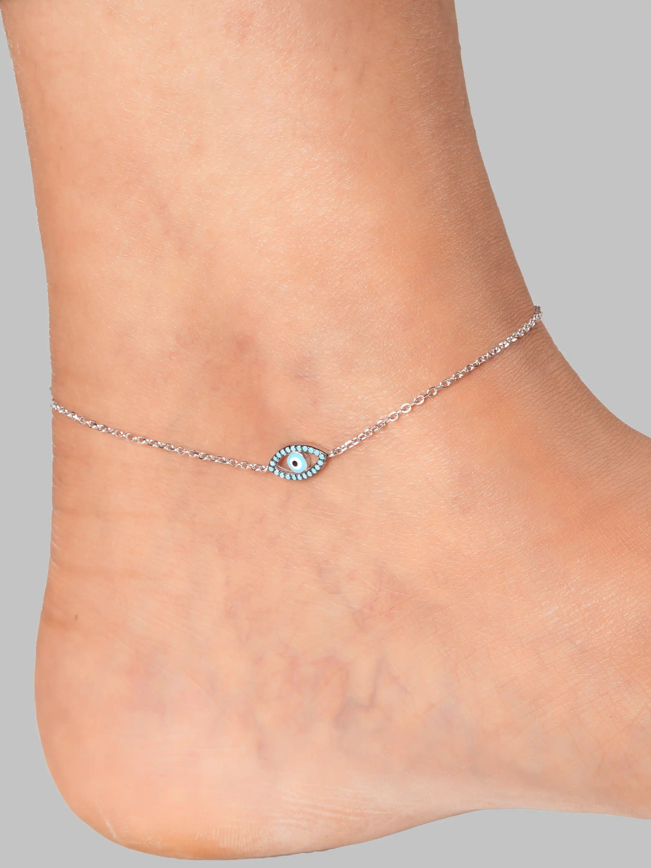 925 silver necklace with blue evil eye pendant, accented with turquoise enamel and adjustable chain design for everyday protection
