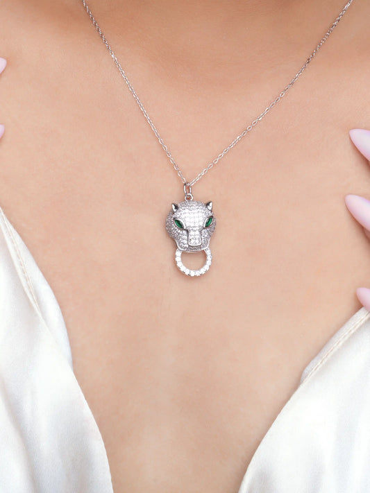925 silver panther head pendant necklaces in a set of three with sleek chains