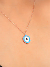 Rose gold plated 925 silver necklace with a hexagon evil eye pendant, minimal enamel detailing for a chic protective look