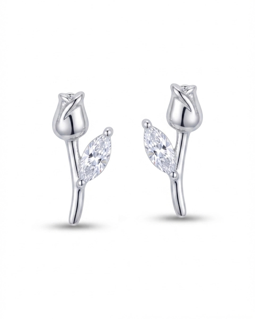 Sculpted Rosebud Leaf Stud Earrings